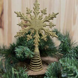 Gold Glitter Snowflake Tree Topper Christmas Decoration Holiday Decor Gift